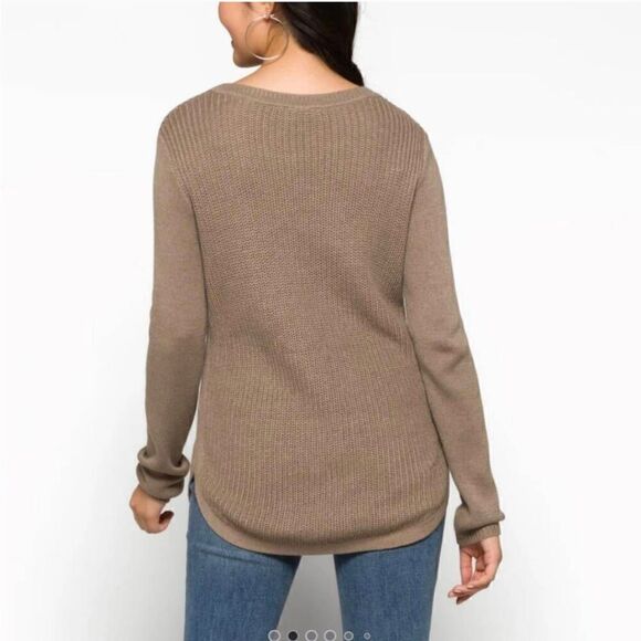 RD Style Josselyn V-Neck Pullover Sweater Brown Taupe Size L Relaxed Casual Fit - Picture 2 of 10